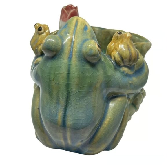 Green Glazed Frog Planter Pot - Picture 7 of 14